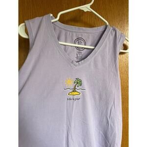 LIFE IS GOOD V-neck lavender tank top, women's size L